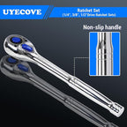 3-Piece Ratchet Set - 1/4, 3/8, 1/2 Inch Drive Socket Wrench Set - 72-Tooth Reversible Colorful Ratchet With IXPE Storage Tray