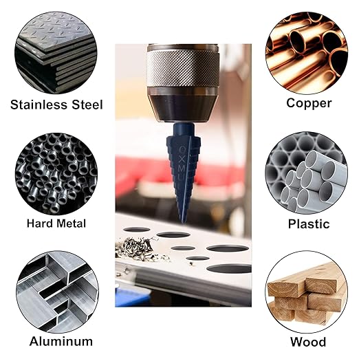 M35 Step Drill Bit for Metal, 1/4" to 1-3/8", Cobalt Bits, Heavy Duty for Stainless Steel, Metal, Aluminum, Copper, 6-Steps. 204