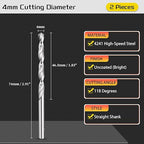 Drill Bit, 4mm Cutting Diameter, 4241 HSS 118° Cutting Angle Uncoated Bright Versatile Jobber Bits - (Applications: for Drilling Plastic Wood Soft Metal), 2-Pieces