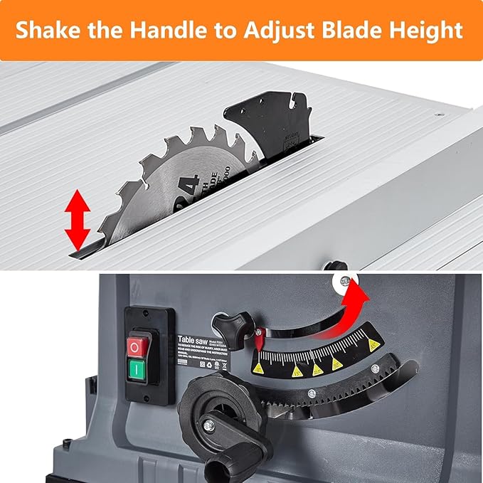 GAOMON Table Saw 10 Inch, 15 Amp 5000RPM Powerful Tablesaw With Stand & Protective Cover, 90° Cross Cut & 0-45° Bevel Cut, Adjustable Depth, Tabletop Saw for Woodworking