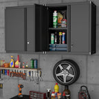Metal Garage Wall Cabinet, Metal Wall Mounted Storage Cabinets with Lockable Doors and Adjustable Shelves, Floating Tool Cabinet for Garage, Home Office, Kitchen,Black