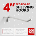 200 PC PEG Board Hooks 4 inch Pegboard Hooks 4" Length Wholesale Lot