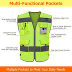 TCCFCCT Mesh High Visibility Safety Vest for Men Women 9 Pockets Hi Vis Reflective Vest for Safety, Work Vest with Reflective Strips, Meets ANSI/ISEA Standards, (Yellow, 5X-Large)
