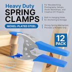 Lot of 12-6" inch Spring Clamp Large Super Heavy Duty Spring Metal Blue - 2.5 inch Jaw opening