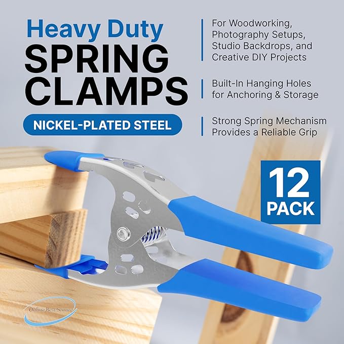 Lot of 12-6" inch Spring Clamp Large Super Heavy Duty Spring Metal Blue - 2.5 inch Jaw opening
