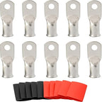 00 Gauge Tinned Copper Lugs 10 PCS 2/0 AWG - 5/16'' Cable Lugs UL Listed Terminals 2/0 Gauge Wire Lugs Battery Cable Ends 10PCS Heavy Duty Closed End Crimp Copper Lugs with 10PCS 3:1 Heat Shrink Tube