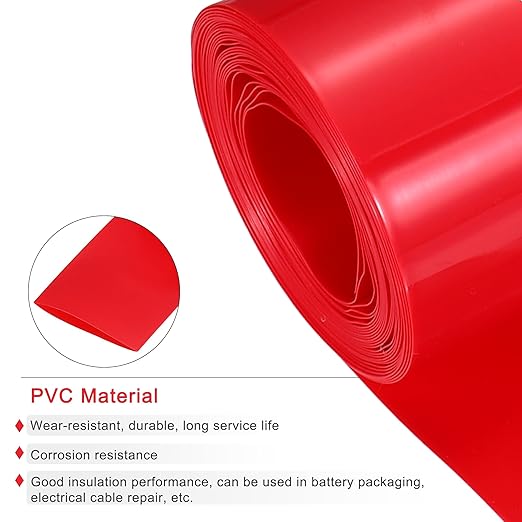 MECCANIXITY Battery Wrap PVC Heat Shrink Tubing 26mm Dia 43mm Flat 20 Feet(6meters) Red Good Insulation for Battery Pack