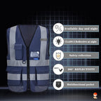 navy blue safety vest with pockets