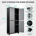 Metal Storage Cabinet with Wheels,Rolling Garage Storage Cabinet with Lock,Gray Lockable Metal Cabinets with Shelves,Tall Tool Cabinets on Wheels for Garage,Home,Office,Shop