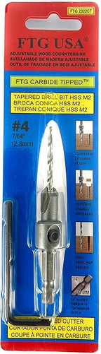 FTG USA #4 (7/64") Tungsten Carbide Tipped Countersink Drill Bit with Tapered Drill Bit, 1/4 Inch Quick Change Hex Shank and Allen Wrench