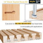 5pcs Keyhole Bit Set, 1/4-Inch Shank, 8.5-10.5-13.5-17.5-19.5mm Cut Diameter Keyhole Router Cutter Bit,for M5, M6, M8, M10, and M12 T-Track Slotting Milling Cutters