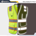 JKSafety 9 Pockets Hi-Vis Safety Vest Breathable Mesh Fabric Cushioned Collar Work Utility PPE Lightweight Industrial Work Gear ANSI/ISEA compliant (101-Yellow L)