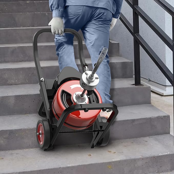 Drain Cleaning Machine 75Ft 1/2 Inch Cable, 450W Auto Feed Portable Electric Sewer Snake, Electric Drain Auger with 6 Cutter Air-Activated Foot Switch for 2" to 4" Pipes