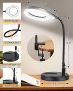 Flexible Gooseneck 2-in-1 Magnifying Glass with Light and Stand,10x & 5x Real Glass Lens Magnifying Lamp, 5 Color Stepless Hands-Free LED Desk Lamp with Clamp for Painting, Crafts, Reading (Blue)