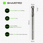 Carbide Ball Nose End Mill 2 Flute 4mm SHK. 4mm Cutting Dia. 3D Carving, High-Speed and Deep Cutting, AlCrN Coated, Apply for Alloy Steel, Stainless Steel and Various Cast Iron.