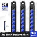 Magnetic Socket Organizer, 3-Piece Heavty Duty ABS Socket Holder, Socket Rail for Tool Box, Premium Quality 360° Swivel Socket Rack with 42 Clips for 3/8-Inch(Blue)