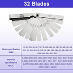 2 Pcs 32 Blades Stainless Steel Feeler Gauge for Valves 0.0008-0.04" (0.02-1.00mm) Universal Standard SAE and Metric Offset Valve Thickness Gauge for Spark Plug Piston Measuring Gap Width Thickness