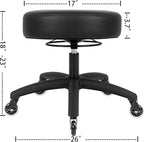 Chair Master 17" Round Vinyl Fabric Stool, Table Height, 360 deg Level Activation, Heavy Duty, Lab, Medical, Garage, Home, Spa, Cleanroom (Rubber Roller, Black)