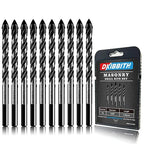 10-Piece 1/4" Masonry Drill Bits for Tile Glass Ceramic Wall Brick Stone Soft-Metal Wood, 1/4 Inch Concrete Drill Bits Cement Drill Bit Set, 3-Flat Shank, YG8 Carbide Tungsten Steel Alloy Tip 6mm