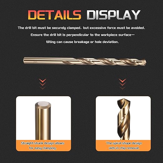 Drill Bit, #1 Cutting Diameter, 4341 HSS Gold Finish 135° Cutting Angle Number Jobber Bits - (Applications: for Drilling Soft Metal Plastic Wood), 5-Pieces