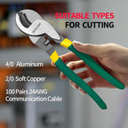 10 Inch Large Cable Cutter Heavy Duty High Leverage Big Wire Cutting Plier Tool for 4/0 Aluminum 2/0 Soft Copper and 100PR 24AWG Comm Cable, Green