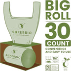 SUPERBIO 13 Gallon Compostable Kitchen Waste Bags with Handles, Food Scrap Bags Certified by BPI, OK compost INDUSTRIAL, 30 Count, 49.2L
