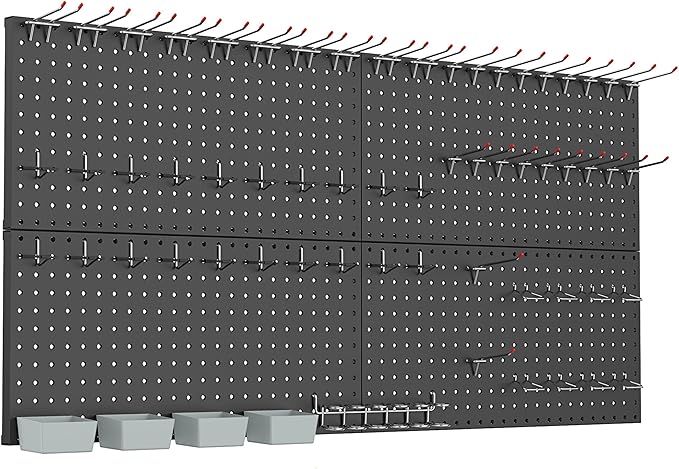 WALMANN Metal Pegboard Kit with Accessories for Wall, Garage Tools Storage Pegboard System for Garage, Workbench, Modular Peg Board Tool Organizer Board with Hooks(Black)