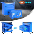 8-Drawer Rolling Tool Chest with Wheels, 2-in-1 Detachable Tool Box with Drawers and Large Cabinet, Rolling Tool Chest Storage Cabinet with Lockable for Warehouse, Garage, Workshop (Blue)