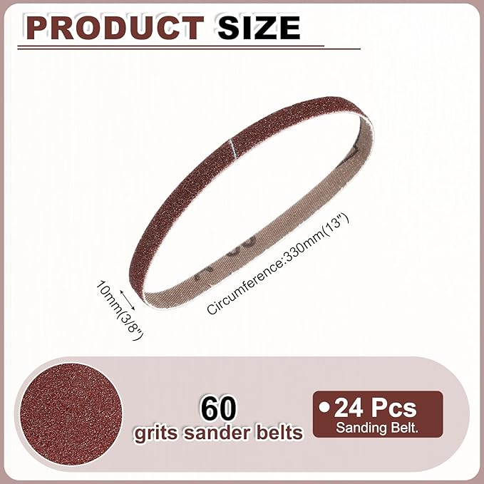 HARFINGTON 3/8 x 13 Inch Sanding Belts, 24 Pcs 60 Grits Aluminum Oxide Abrasive Belt Sander File Belt for Woodworking, Metal Polishing, Knife Sharpener