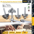 6pcs Cove Router Bit Set,1/4" Shank,Radius 1/8",3/16",5/16",3/8",7/16", and 1/2",Cove Edging Cutter for Wood Edge Profiling,Molding