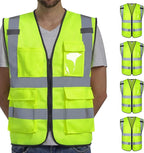 Dib Safety Vest Reflective ANSI Class 2, High Visibility Vest with Pockets and Zipper, Hi Vis Yellow 5 Pack 3XL