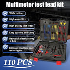 110 Pcs Automotive Circuit Test Lead Kit, Multimeter Test Leads Kit, Electrical Test Kit, Back Probe Kit Automotive, Relay Wire Connector Kit (with Black Carrying Case), Alligator Clips