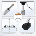 Office Stool with Wheels (300lbs Capacity) (Adjustable Height 17"-21") Brown Faux Leather Workbench Stool (Camel Brown)