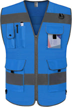 TCCFCCT Mesh Blue Safety Vest for Men Women 9 Pockets High Visibility Reflective Vest for Safety, Work Vest with Reflective Strips, Meets ANSI/ISEA Standards, Large