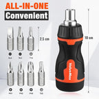 ValueMax 8-in-1 Stubby Ratcheting Screwdriver, Multi-bit Screwdriver, Quick-load Mechanism, Adjustable Magnetic Tool with Phillips, Slotted, Torx Screw Driver Bits and 1/4" Nut Driver