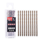 1/8 Inch Cobalt Drill Bit Set (10Pcs), M35 Fully Grounded 5% Cobalt Bits for Hardened Metals, Stainless Steel, Cast Iron and Wooden Plastics, with Storage Box