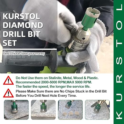 Diamond Core Drill Bit Kit - 6/8/10/20/25/28/35/45/50/65mm Triangle Shank +35mm Hex Shank Beveling Chamfer Bit Tile Hole Saws for Dry Drilling Porcelain Ceramic Tile Granite Marble Stone