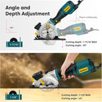 Enventor Mini Circular Saw, 5.8A 4-1/2" Electric Circular Saws with 6 Saw Blades, Laser Guide, Max Cutting Depth 1-11/16"(90°), 1-1/8"(45°) for Soft Metal, Wood, Tile, Drywall, Plastic Cutting