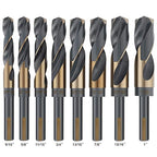 COMOWARE Reduced Shank Drill Bit Set, 8 Sizes from 9/16" to 1", HSS M2, Black & Gold Drill Bit with 3-Flat 1/2" Shank, 135° Split Point, Drills Bits for Metal/Plastic/Wood, with Storage case