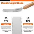 JORGENSEN Japanese Flush Cut Saw, 5 Inch Beech Handle Pull Saw, SK5 Flexible Double Edge Blade, 18/25 TPI Japanese Handsaw for Hardwood & Softwood Woodworking, Cutting, Trim Flush