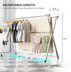URYAN 95 Inches Clothes Drying Rack, Heavy Duty Stainless Steel Laundry Drying Rack Folding Indoor Outdoor, Portable Drying Rack Clothing, Blanket Rack Clothesline with 20 Windproof Hooks