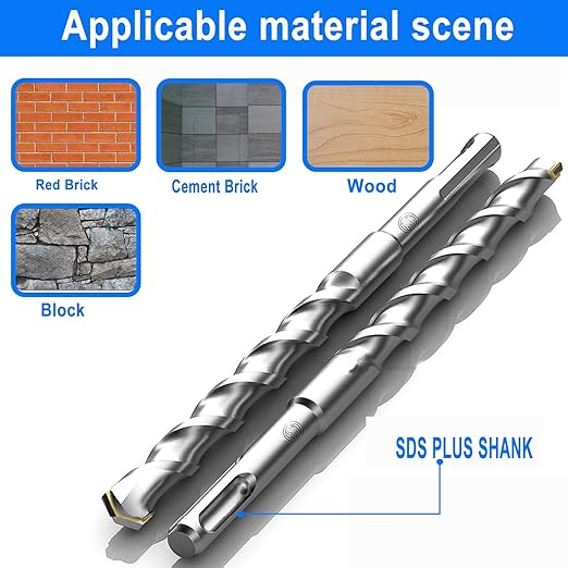 10-Piece 3/16” SDS Plus Drill Bits Rotary Hammer Drill Bit Set, Carbide Tipped for Drilling Concrete Cement Porcelain Tiles Ceramic Pots Stone Brick, Diameter 5mm, 160mm Long, SDS Plus Shank