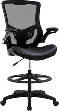 Drafting Chair Ergonomic Tall Office Chair Standing Desk Chair with Flip Up Arms Foot Rest Back Support Adjustable Height Mesh Drafting Stool, Black