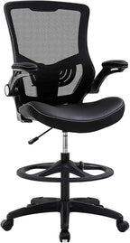 Drafting Chair Ergonomic Tall Office Chair Standing Desk Chair with Flip Up Arms Foot Rest Back Support Adjustable Height Mesh Drafting Stool, Black