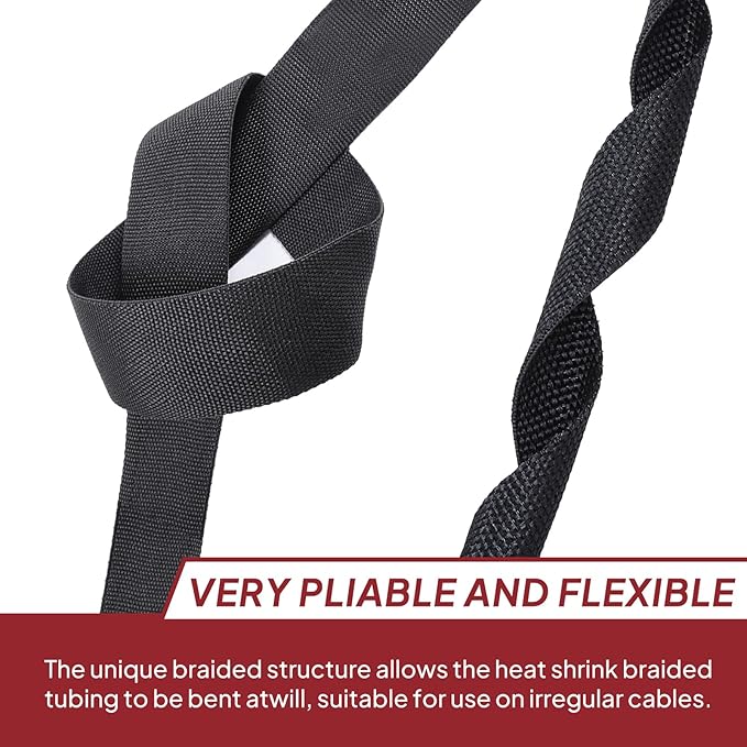 2 in 1 Heat Shrink Braided Sleeving 1-1/8 inch Cloth Wiring Harness Loom Abrasion Resistant Sleeve for Protection Cable/Sheath (29mm ID-29ft)