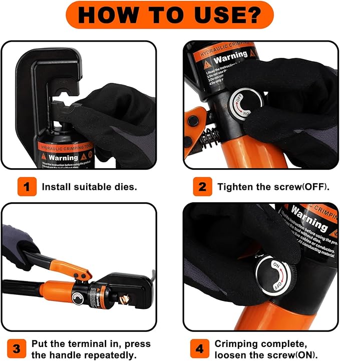Sanuke Hydraulic Crimping Tool 10 Tons 12 AWG to 2/0 AWG, Battery Cable Lug Wire Terminal Crimper with 9 Die Sets, 1/8” Wire Rope Crimping Tool