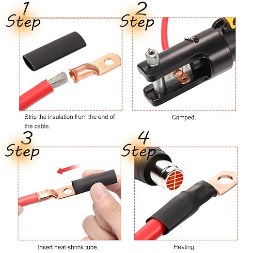 8Pcs 2/0 AWG 3/8" Stud and 8Pcs 2/0 AWG 5/16" Stud Heavy Duty Tinned 2/0 Copper Wire Lugs with 16Pcs Heat Shrink Tubing Ring Terminals 2/0 Battery Cable Ends Bare Copper Eyelets