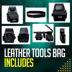 RISING STAR WEARS PURE BLACK LEATHER TOOL BELT POUCH PERFECT FOR CARPENTERS, PLUMBERS, ELECTRICIANS, GARDENERS AND CONSTRUCTION WORKERS MULTIPURPOSE 18 POCKETS POUCH WITH FRAMING TOOL BAGS