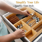 Secura Kitchen Drawer Utensil Organizer Box Set 𝟱 𝗣𝗮𝗰𝗸, Bamboo Utensil Holder Cutlery Makeup Silverware Jewelry Flatware Organization Tray for Kitchen, Bathroom, Office and Living Room
