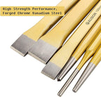 6 Pack Punch and Chisel Set, Includes 3 Pcs Digging Tools Cold Chisel, 3 Pcs Center/Pin/Tapered Punch Set, with Canvas Bag, Masonry Chisels for Brick, Wood, Metal and Stone